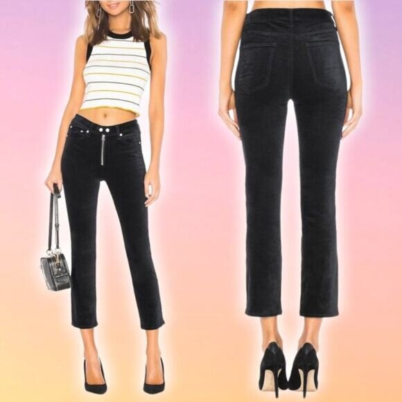 RAG & BONE Dojo Velvet Cropped Jean Sz 26 Black - Picture 1 of 8